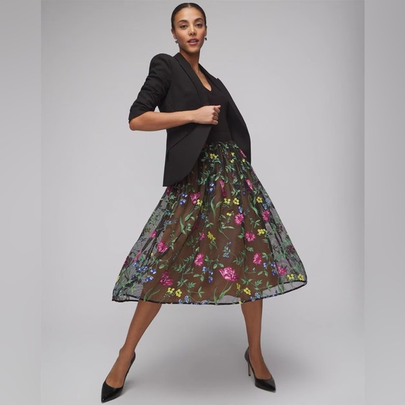 NWT! White House Black Market Embroidered Fit & Flare Skirt - Picture 2 of 6